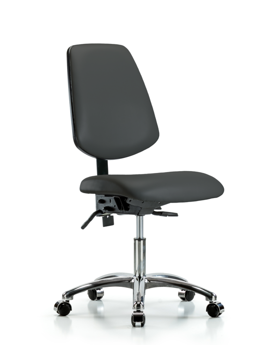 Blue Ridge Ergonomics VDHCH-MB-CR-T1-A0-CC-8605 Rutledge Vinyl Chair Chrome - Desk Height with Medium Back, Seat Tilt, & Casters in Charcoal Trailblazer™ Vinyl
