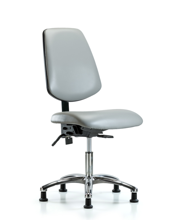 Blue Ridge Ergonomics VDHCH-MB-CR-T1-A0-RG-8567 Rutledge Vinyl Chair Chrome - Desk Height with Medium Back, Seat Tilt, & Stationary Glides in Dove Trailblazer™ Vinyl
