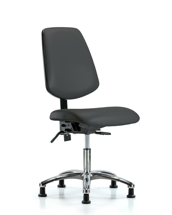 Blue Ridge Ergonomics VDHCH-MB-CR-T1-A0-RG-8605 Rutledge Vinyl Chair Chrome - Desk Height with Medium Back, Seat Tilt, & Stationary Glides in Charcoal Trailblazer™ Vinyl