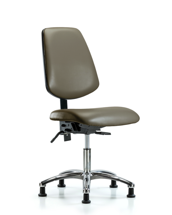 Blue Ridge Ergonomics VDHCH-MB-CR-T1-A0-RG-8809 Rutledge Vinyl Chair Chrome - Desk Height with Medium Back, Seat Tilt, & Stationary Glides in Taupe Supernova™ Vinyl