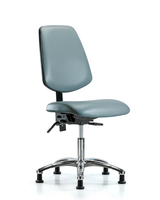 Blue Ridge Ergonomics VDHCH-MB-CR-T1-A0-RG-8822 Rutledge Vinyl Chair Chrome - Desk Height with Medium Back, Seat Tilt, & Stationary Glides in Storm Supernova™ Vinyl