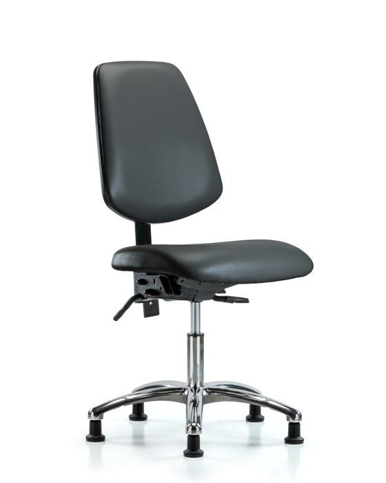 Blue Ridge Ergonomics VDHCH-MB-CR-T1-A0-RG-8823 Rutledge Vinyl Chair Chrome - Desk Height with Medium Back, Seat Tilt, & Stationary Glides in Carbon Supernova™ Vinyl