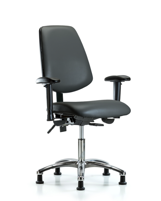 Blue Ridge Ergonomics VDHCH-MB-CR-T1-A1-RG-8823 Rutledge Vinyl Chair Chrome - Desk Height with Medium Back, Seat Tilt, Adjustable Arms, & Stationary Glides in Carbon Supernova™ Vinyl