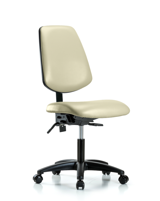 Blue Ridge Ergonomics VDHCH-MB-RG-T0-A0-RC-8501 Rutledge Vinyl Chair - Desk Height with Medium Back & Casters in Adobe White Trailblazer™ Vinyl
