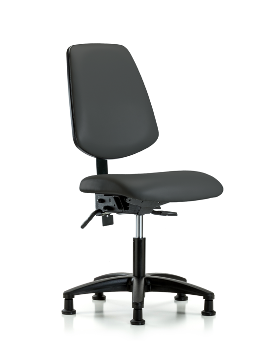 Blue Ridge Ergonomics VDHCH-MB-RG-T0-A0-RG-8605 Rutledge Vinyl Chair - Desk Height with Medium Back & Stationary Glides in Charcoal Trailblazer™ Vinyl