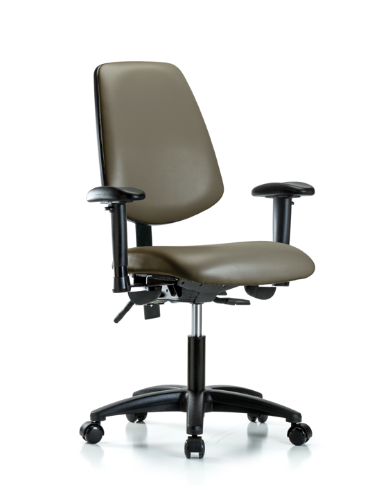 Blue Ridge Ergonomics VDHCH-MB-RG-T0-A1-RC-8809 Rutledge Vinyl Chair - Desk Height with Medium Back, Adjustable Arms, & Casters in Taupe Supernova™ Vinyl