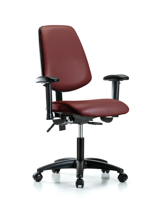 Blue Ridge Ergonomics VDHCH-MB-RG-T0-A1-RC-8815 Rutledge Vinyl Chair - Desk Height with Medium Back, Adjustable Arms, & Casters in Borscht Supernova™ Vinyl