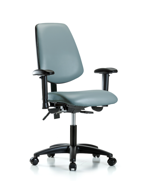 Blue Ridge Ergonomics VDHCH-MB-RG-T0-A1-RC-8822 Rutledge Vinyl Chair - Desk Height with Medium Back, Adjustable Arms, & Casters in Storm Supernova™ Vinyl