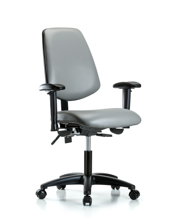 Blue Ridge Ergonomics VDHCH-MB-RG-T0-A1-RC-8840 Rutledge Vinyl Chair - Desk Height with Medium Back, Adjustable Arms, & Casters in Sterling Supernova™ Vinyl