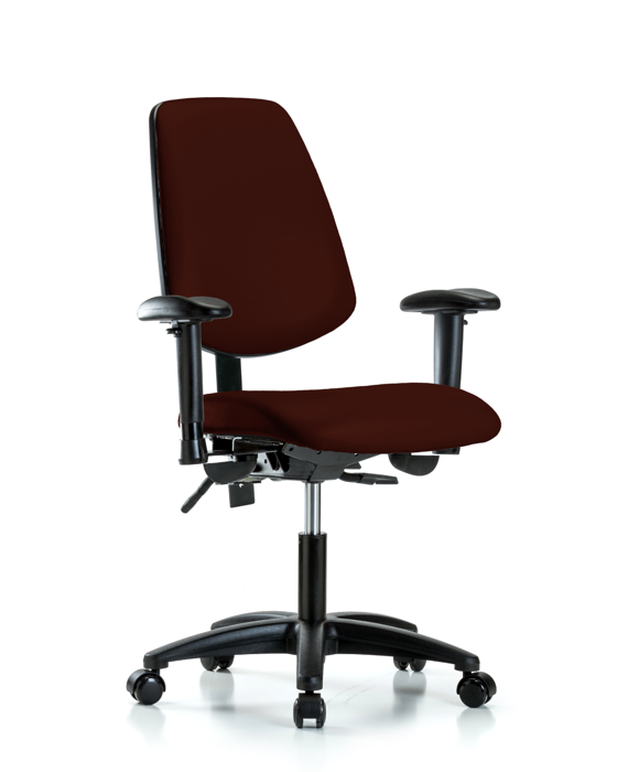 Blue Ridge Ergonomics VDHCH-MB-RG-T1-A1-RC-8569 Rutledge Vinyl Chair - Desk Height with Medium Back, Seat Tilt, Adjustable Arms, & Casters in Burgundy Trailblazer™ Vinyl