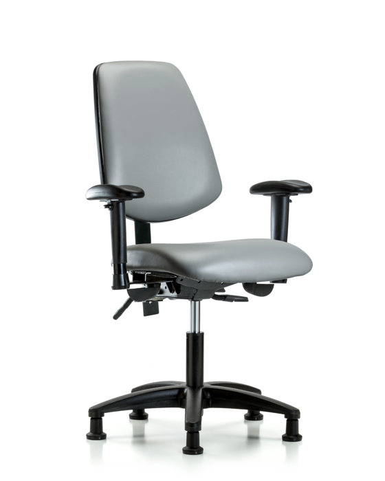 Blue Ridge Ergonomics VDHCH-MB-RG-T1-A1-RG-8840 Rutledge Vinyl Chair - Desk Height with Medium Back, Seat Tilt, Adjustable Arms, & Stationary Glides in Sterling Supernova™ Vinyl
