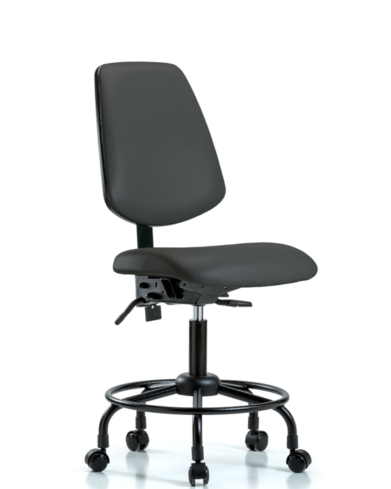 Blue Ridge Ergonomics VDHCH-MB-RT-T0-A0-RC-8605 Rutledge Vinyl Chair - Desk Height with Round Tube Base, Medium Back, & Casters in Charcoal Trailblazer™ Vinyl