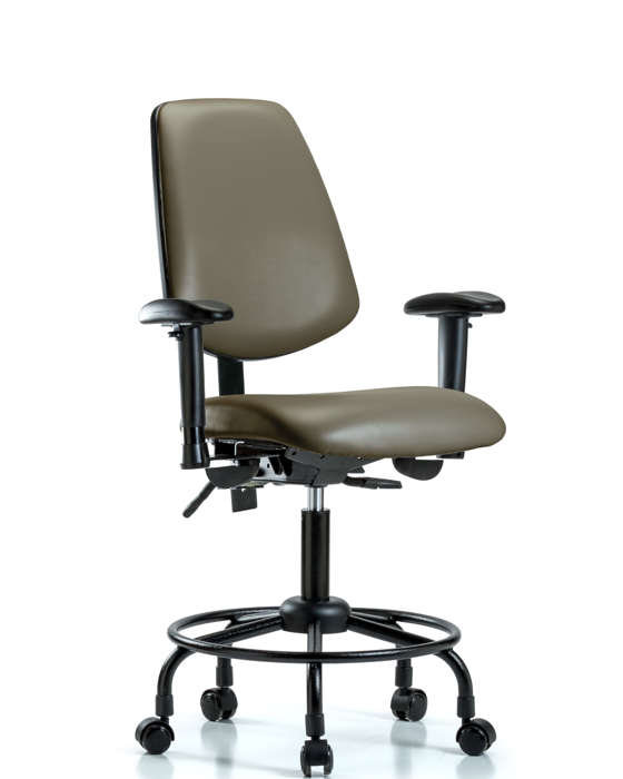 Blue Ridge Ergonomics VDHCH-MB-RT-T0-A1-RC-8809 Rutledge Vinyl Chair - Desk Height with Round Tube Base, Medium Back, Adjustable Arms, & Casters in Taupe Supernova™ Vinyl