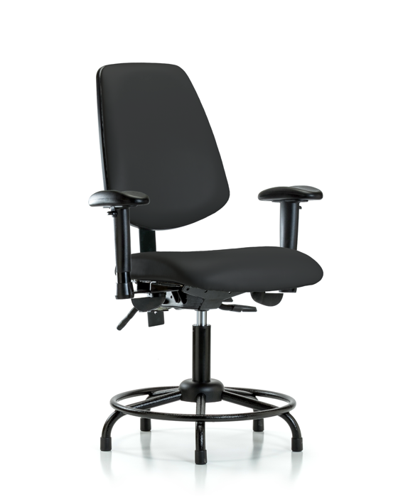 Blue Ridge Ergonomics VDHCH-MB-RT-T0-A1-RG-8540 Rutledge Vinyl Chair - Desk Height with Round Tube Base, Medium Back, Adjustable Arms, & Stationary Glides in Black Trailblazer™ Vinyl