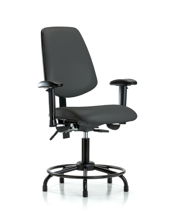 Blue Ridge Ergonomics VDHCH-MB-RT-T0-A1-RG-8605 Rutledge Vinyl Chair - Desk Height with Round Tube Base, Medium Back, Adjustable Arms, & Stationary Glides in Charcoal Trailblazer™ Vinyl