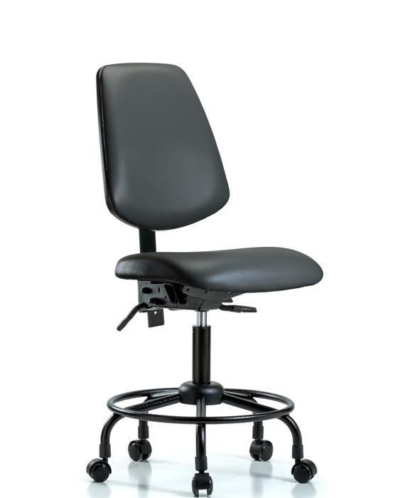 Blue Ridge Ergonomics VDHCH-MB-RT-T1-A0-RC-8823 Rutledge Vinyl Chair - Desk Height with Round Tube Base, Medium Back, Seat Tilt, & Casters in Carbon Supernova™ Vinyl