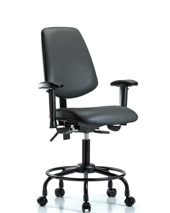 Blue Ridge Ergonomics VDHCH-MB-RT-T1-A1-RC-8823 Rutledge Vinyl Chair - Desk Height with Round Tube Base, Medium Back, Seat Tilt, Adjustable Arms, & Casters in Carbon Supernova™ Vinyl