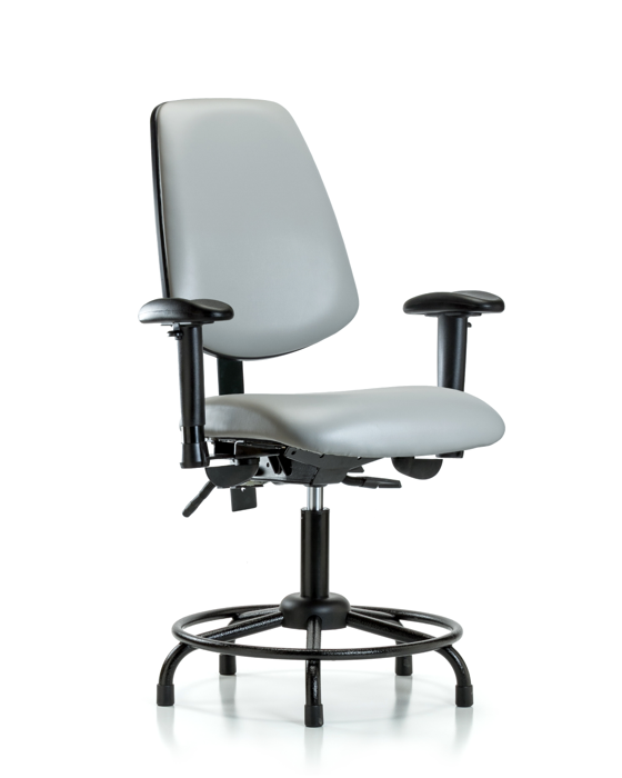 Blue Ridge Ergonomics VDHCH-MB-RT-T1-A1-RG-8567 Rutledge Vinyl Chair - Desk Height with Round Tube Base, Medium Back, Seat Tilt, Adjustable Arms, & Stationary Glides in Dove Trailblazer™ Vinyl