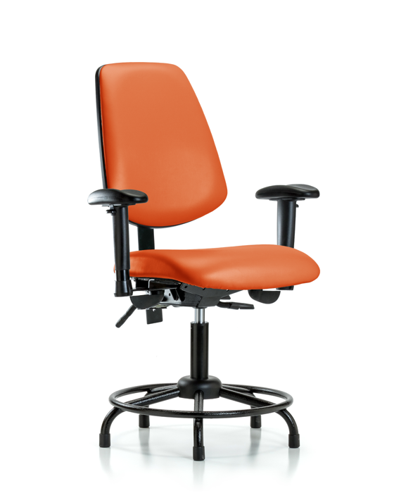Blue Ridge Ergonomics VDHCH-MB-RT-T1-A1-RG-8613 Rutledge Vinyl Chair - Desk Height with Round Tube Base, Medium Back, Seat Tilt, Adjustable Arms, & Stationary Glides in Orange Kist Trailblazer™ Vinyl