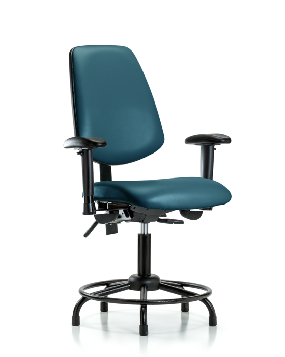 Blue Ridge Ergonomics VDHCH-MB-RT-T1-A1-RG-8801 Rutledge Vinyl Chair - Desk Height with Round Tube Base, Medium Back, Seat Tilt, Adjustable Arms, & Stationary Glides in Marine Blue Supernova™ Vinyl