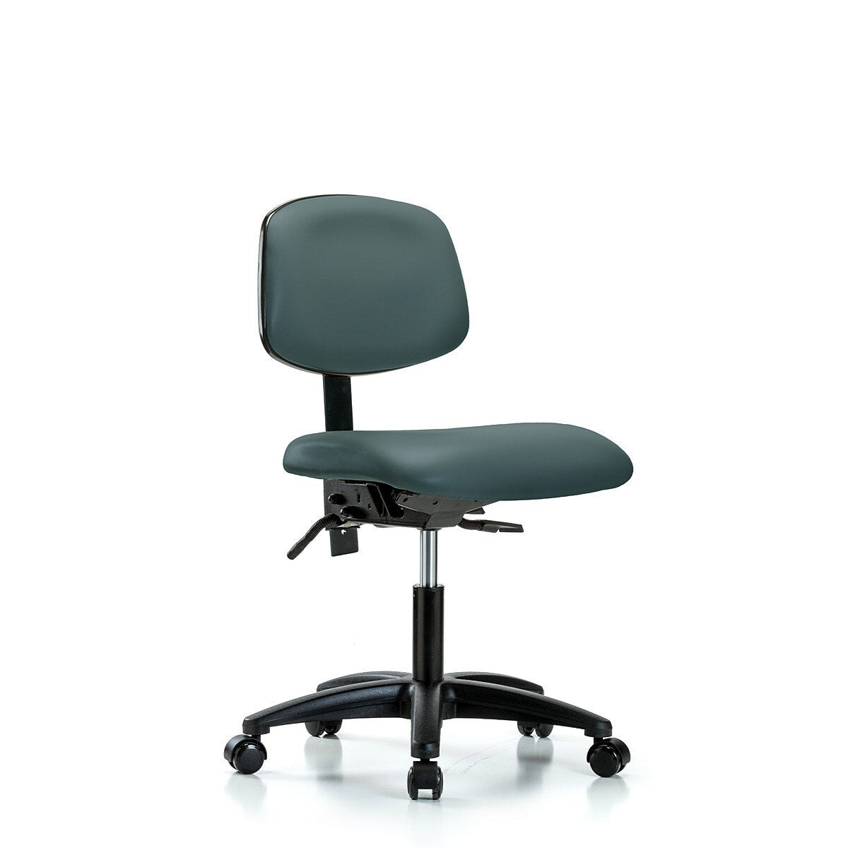 Blue Ridge Ergonomics VDHCH-RG-T0-A0-RC-8546 Rutledge Vinyl Chair - Desk Height with Casters in Colonial Blue Trailblazer™ Vinyl