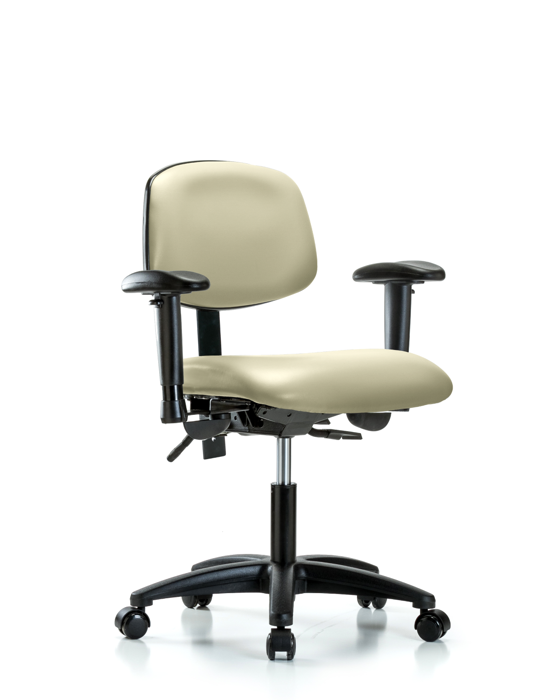 Blue Ridge Ergonomics VDHCH-RG-T0-A1-RC-8501 Rutledge Vinyl Chair - Desk Height with Adjustable Arms & Casters in Adobe White Trailblazer™ Vinyl