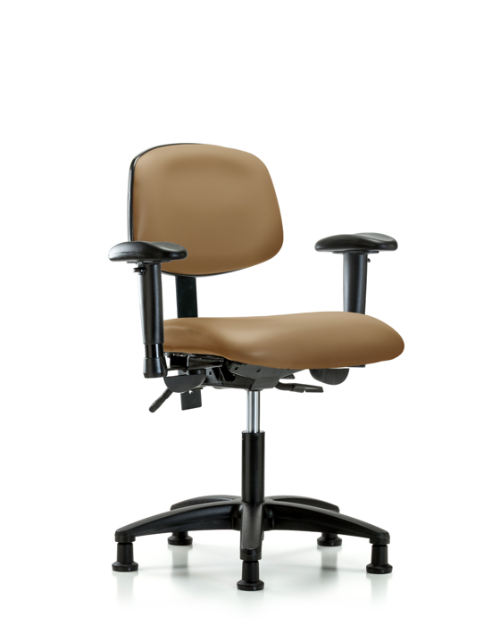 Blue Ridge Ergonomics VDHCH-RG-T0-A1-RG-8584 Rutledge Vinyl Chair - Desk Height with Adjustable Arms & Stationary Glides in Taupe Trailblazer™ Vinyl