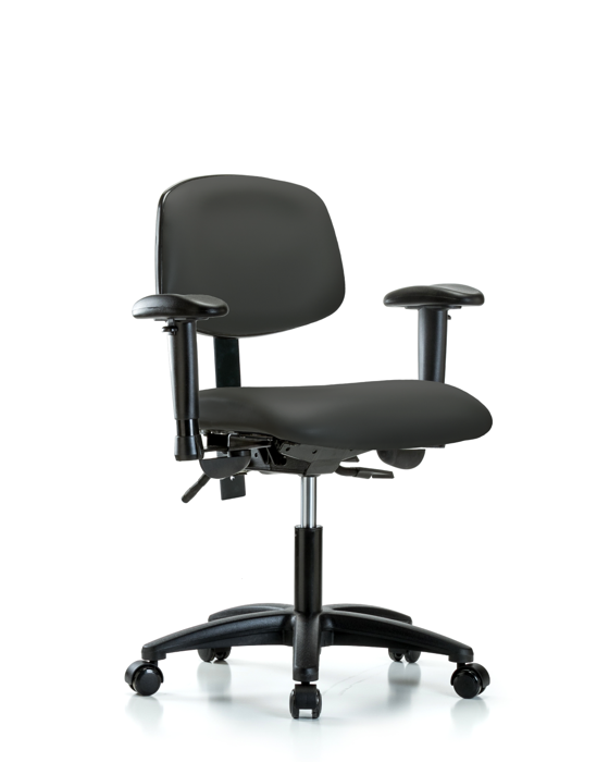 Blue Ridge Ergonomics VDHCH-RG-T1-A1-RC-8605 Rutledge Vinyl Chair - Desk Height with Seat Tilt, Adjustable Arms, & Casters in Charcoal Trailblazer™ Vinyl