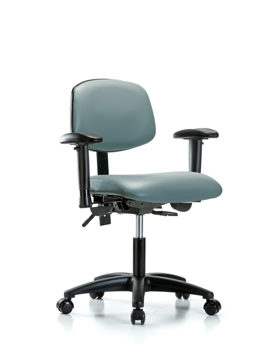 Blue Ridge Ergonomics VDHCH-RG-T1-A1-RC-8822 Rutledge Vinyl Chair - Desk Height with Seat Tilt, Adjustable Arms, & Casters in Storm Supernova™ Vinyl