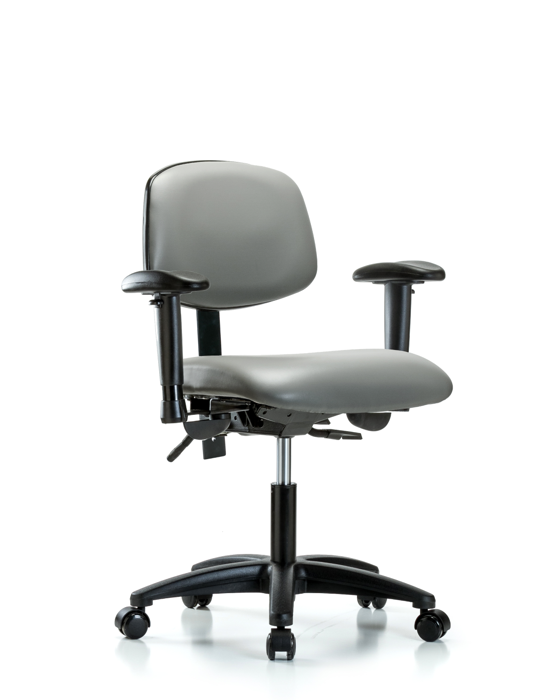 Blue Ridge Ergonomics VDHCH-RG-T1-A1-RC-8840 Rutledge Vinyl Chair - Desk Height with Seat Tilt, Adjustable Arms, & Casters in Sterling Supernova™ Vinyl