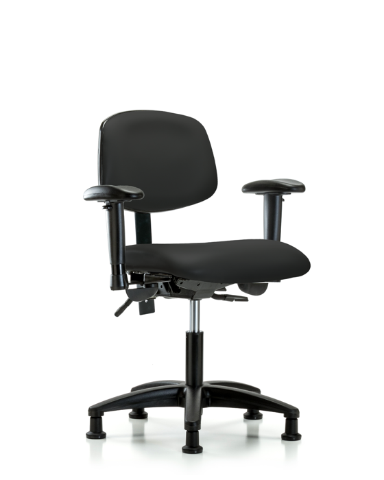 Blue Ridge Ergonomics VDHCH-RG-T1-A1-RG-8540 Rutledge Vinyl Chair - Desk Height with Seat Tilt, Adjustable Arms, & Stationary Glides in Black Trailblazer™ Vinyl