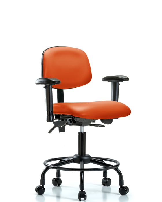 Blue Ridge Ergonomics VDHCH-RT-T0-A1-RC-8613 Rutledge Vinyl Chair - Desk Height with Round Tube Base, Adjustable Arms, & Casters in Orange Kist Trailblazer™ Vinyl