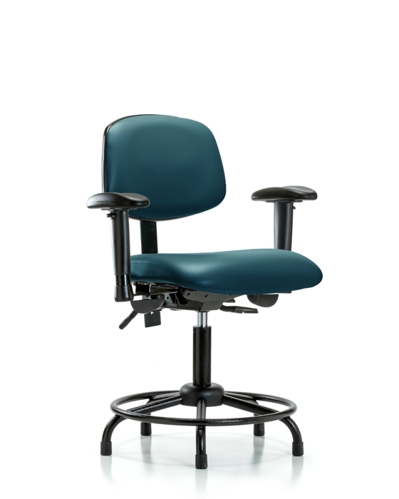 Blue Ridge Ergonomics VDHCH-RT-T0-A1-RG-8801 Rutledge Vinyl Chair - Desk Height with Round Tube Base, Adjustable Arms, & Stationary Glides in Marine Blue Supernova™ Vinyl