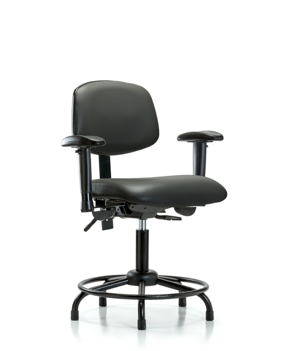 Blue Ridge Ergonomics VDHCH-RT-T0-A1-RG-8823 Rutledge Vinyl Chair - Desk Height with Round Tube Base, Adjustable Arms, & Stationary Glides in Carbon Supernova™ Vinyl