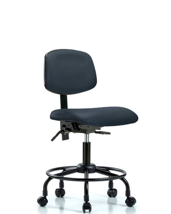 Blue Ridge Ergonomics VDHCH-RT-T1-A0-RC-8582 Rutledge Vinyl Chair - Desk Height with Round Tube Base, Seat Tilt, & Casters in Imperial Blue Trailblazer™ Vinyl
