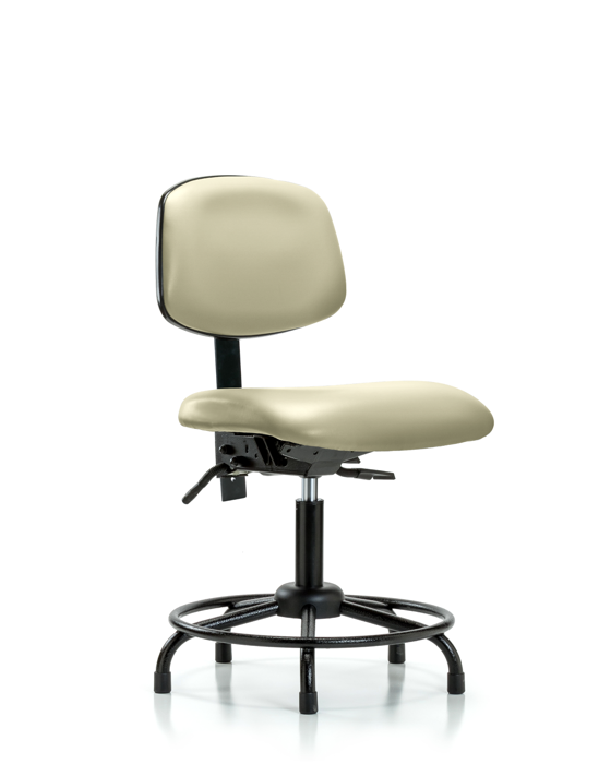 Blue Ridge Ergonomics VDHCH-RT-T1-A0-RG-8501 Rutledge Vinyl Chair - Desk Height with Round Tube Base, Seat Tilt, & Stationary Glides in Adobe White Trailblazer™ Vinyl