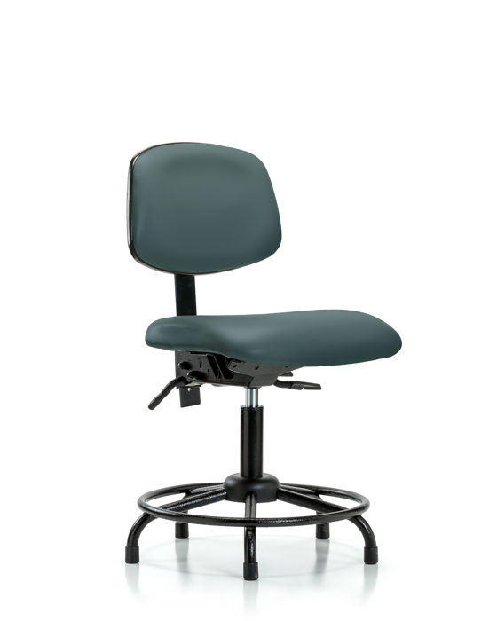 Blue Ridge Ergonomics VDHCH-RT-T1-A0-RG-8546 Rutledge Vinyl Chair - Desk Height with Round Tube Base, Seat Tilt, & Stationary Glides in Colonial Blue Trailblazer™ Vinyl