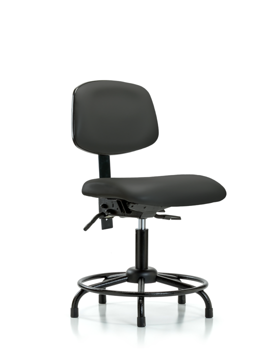 Blue Ridge Ergonomics VDHCH-RT-T1-A0-RG-8605 Rutledge Vinyl Chair - Desk Height with Round Tube Base, Seat Tilt, & Stationary Glides in Charcoal Trailblazer™ Vinyl