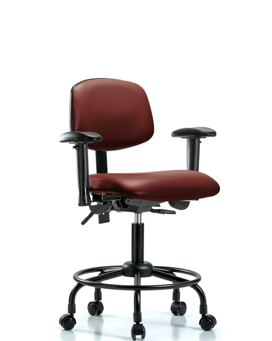 Blue Ridge Ergonomics VDHCH-RT-T1-A1-RC-8815 Rutledge Vinyl Chair - Desk Height with Round Tube Base, Seat Tilt, Adjustable Arms, & Casters in Borscht Supernova™ Vinyl
