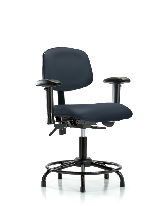 Blue Ridge Ergonomics VDHCH-RT-T1-A1-RG-8582 Rutledge Vinyl Chair - Desk Height with Round Tube Base, Seat Tilt, Adjustable Arms, & Stationary Glides in Imperial Blue Trailblazer™ Vinyl