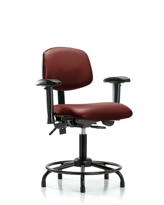 Blue Ridge Ergonomics VDHCH-RT-T1-A1-RG-8815 Rutledge Vinyl Chair - Desk Height with Round Tube Base, Seat Tilt, Adjustable Arms, & Stationary Glides in Borscht Supernova™ Vinyl