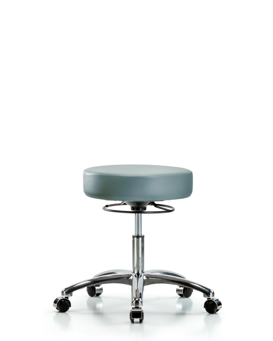 Blue Ridge Ergonomics VDHSO-CR-CC-8822 Rutledge Vinyl Stool without Back Chrome - Desk Height with Casters in Storm Supernova™ Vinyl