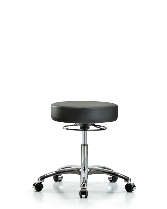 Blue Ridge Ergonomics VDHSO-CR-CC-8823 Rutledge Vinyl Stool without Back Chrome - Desk Height with Casters in Carbon Supernova™ Vinyl