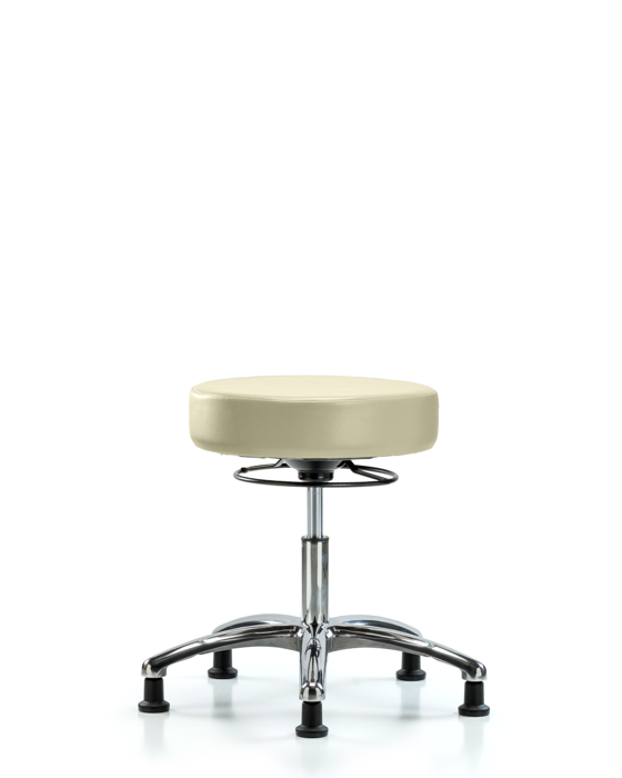 Blue Ridge Ergonomics VDHSO-CR-RG-8501 Rutledge Vinyl Stool without Back Chrome - Desk Height with Stationary Glides in Adobe White Trailblazer™ Vinyl