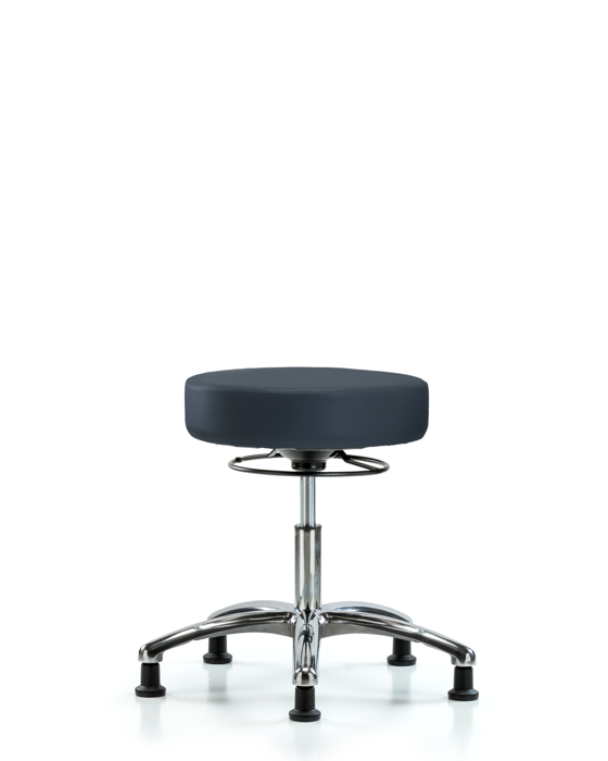 Blue Ridge Ergonomics VDHSO-CR-RG-8582 Rutledge Vinyl Stool without Back Chrome - Desk Height with Stationary Glides in Imperial Blue Trailblazer™ Vinyl