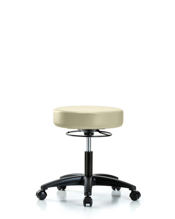 Blue Ridge Ergonomics VDHSO-RG-RC-8501 Rutledge Vinyl Stool without Back - Desk Height with Casters in Adobe White Trailblazer™ Vinyl