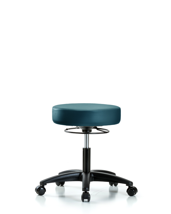 Blue Ridge Ergonomics VDHSO-RG-RC-8801 Rutledge Vinyl Stool without Back - Desk Height with Casters in Marine Blue Supernova™ Vinyl