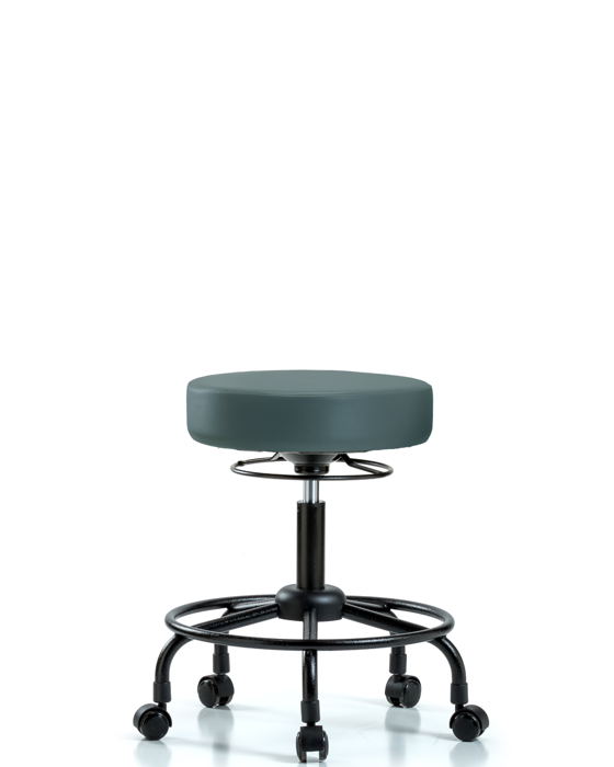 Blue Ridge Ergonomics VDHSO-RT-RC-8546 Rutledge Vinyl Stool without Back - Desk Height with Round Tube Base & Casters in Colonial Blue Trailblazer™ Vinyl