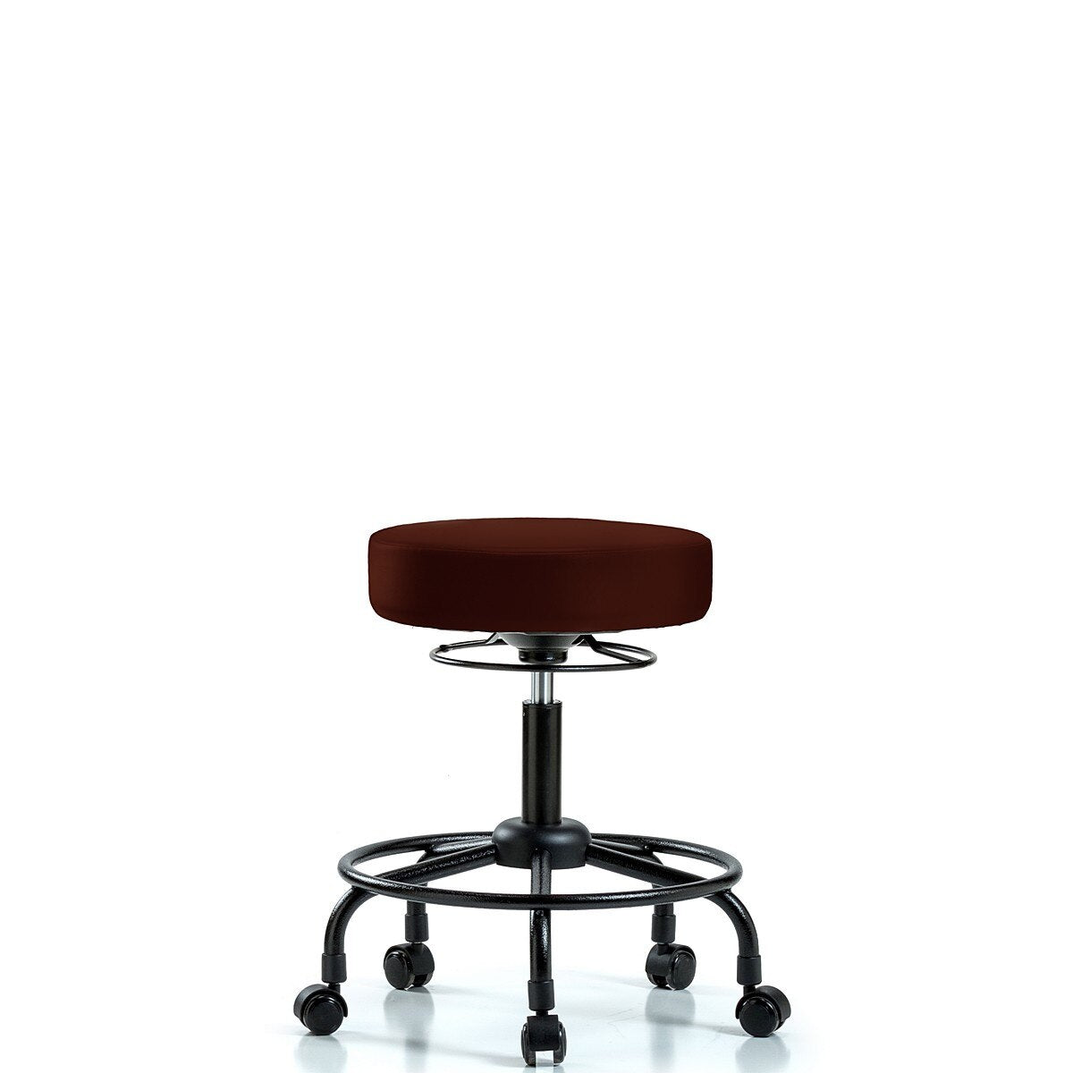 Blue Ridge Ergonomics VDHST-RT-T0-RC-8569 Rutledge Vinyl Stool with Back - Desk Height with Round Tube Base & Casters in Burgundy Trailblazer™ Vinyl