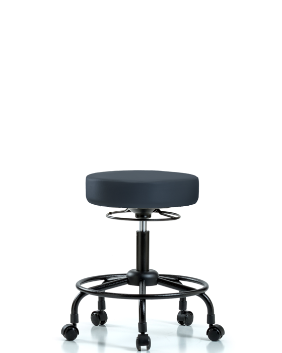 Blue Ridge Ergonomics VDHSO-RT-RC-8582 Rutledge Vinyl Stool without Back - Desk Height with Round Tube Base & Casters in Imperial Blue Trailblazer™ Vinyl